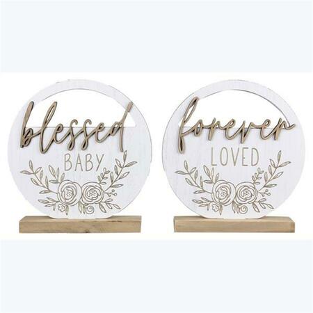 YOUNGS Wood Round Tabletop Word Cutout Signs, Assorted Color - 2 Piece 21485